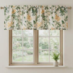 WESTPOINT STEVENS Valance Pair Beige White Magnolia Flowers Blouson Valances Vtg